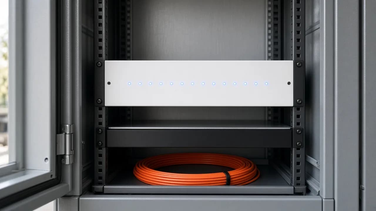 Rack de adquisición con equipo de medida y fibra óptica ordenada